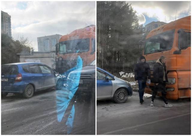 В Новосибирске лоб в лоб столкнулись тягач и иномарка