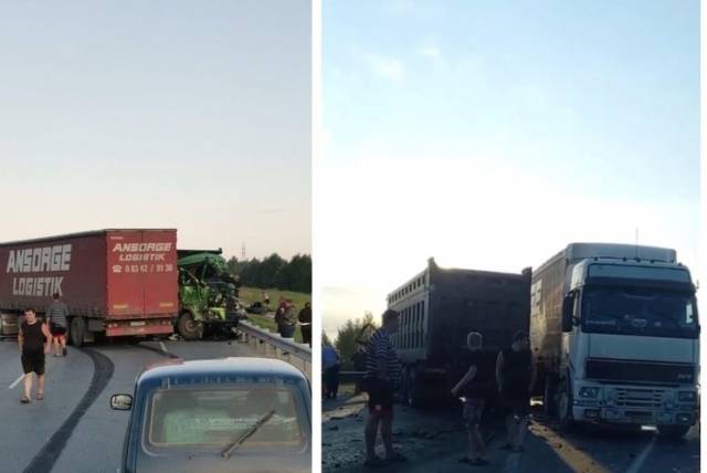 В Новосибирской области ДТП с тремя грузовиками заблокировало движение по трассе