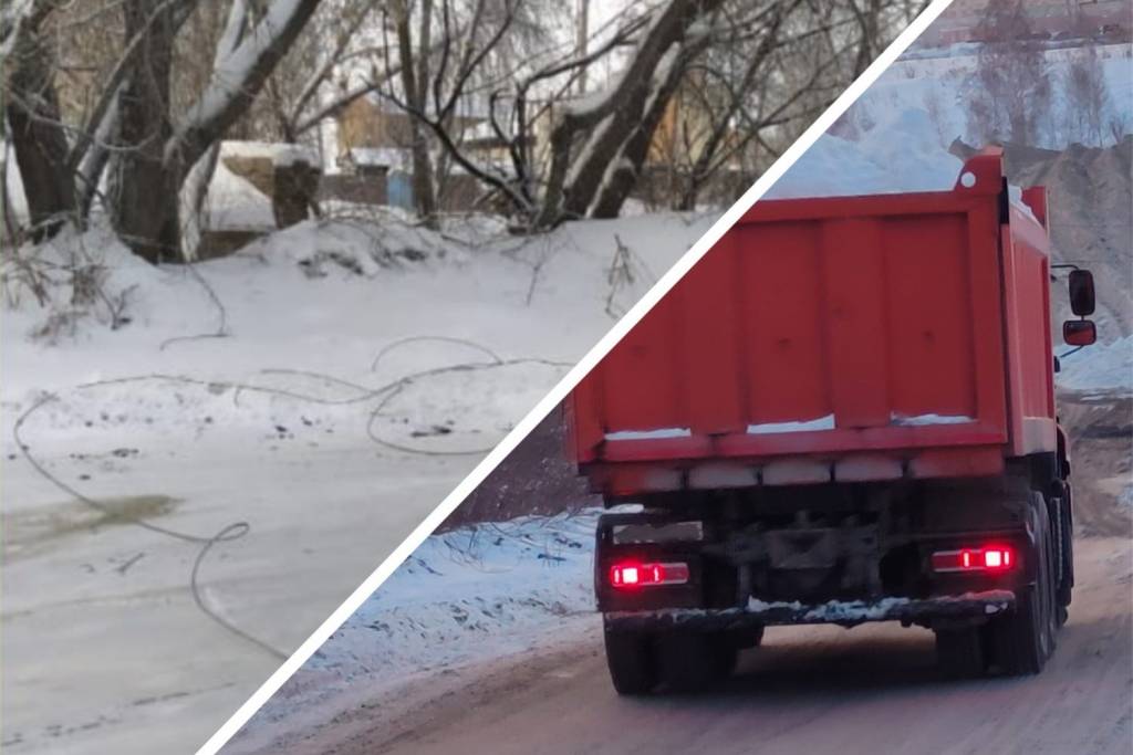 В Новосибирске грузовики со снегом обрывают электропровода