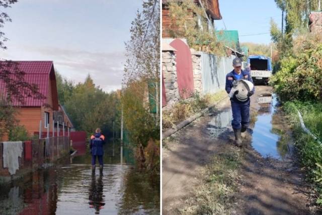 Новосибирские спасатели борются с затоплением в Первомайке