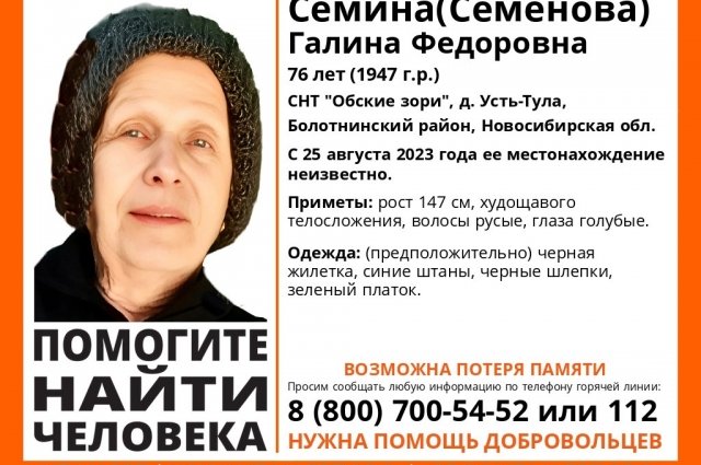 Под Новосибирском в СНТ пропала 76-летняя пенсионерка