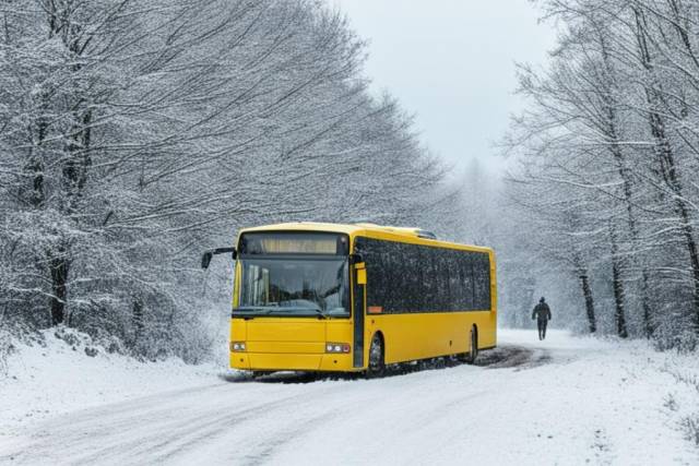 В Новосибирской области на трассе загорелся школьный автобус