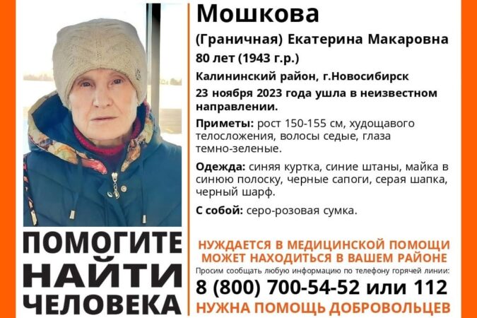 В Новосибирске пропала 80-летняя пенсионерка с серо-розовой сумкой