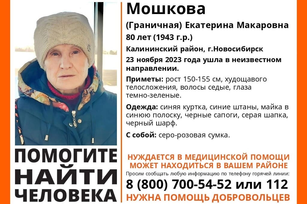 В Новосибирске пропала 80-летняя пенсионерка с серо-розовой сумкой