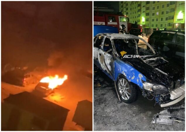 В Новосибирске неизвестные сожгли припаркованную во дворе иномарку