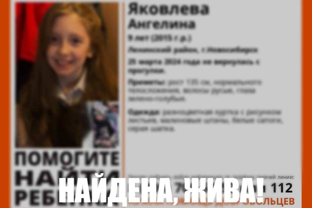 Пропавшую в Новосибирске 9-летнюю девочку нашли живой