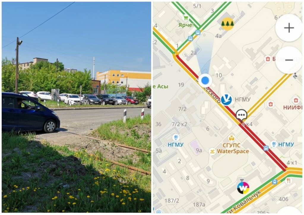 Новосибирцы пожаловались на пробки из-за разбитой дороги у железнодорожного переезда