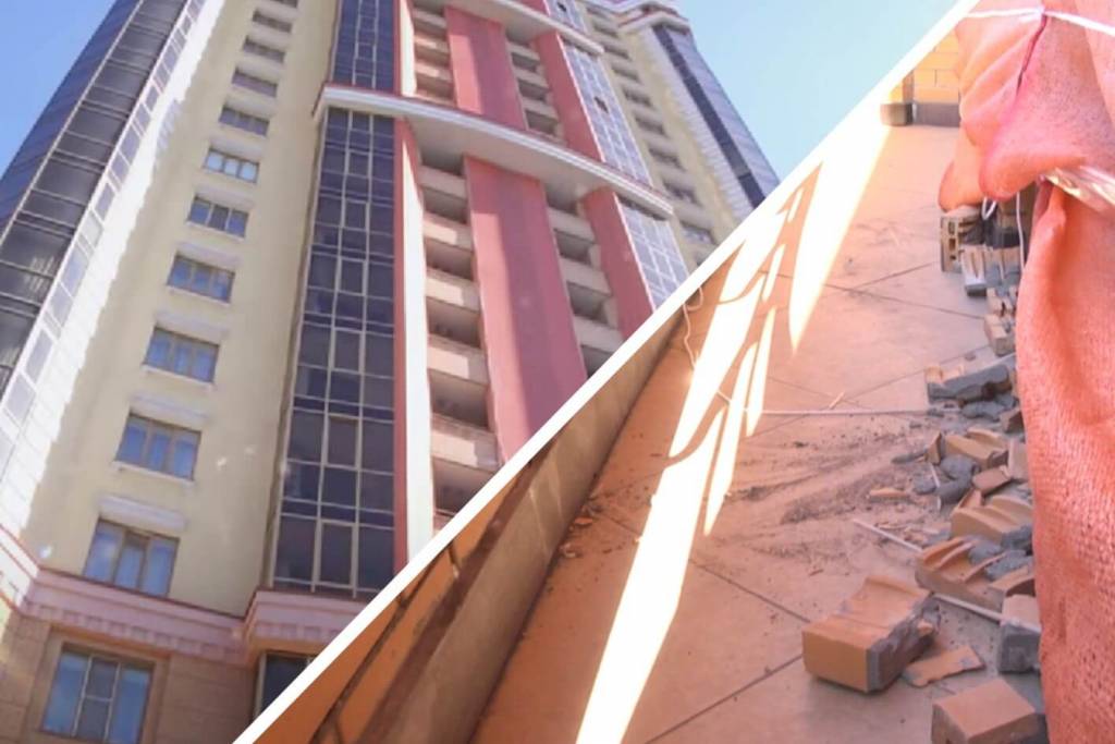 В Новосибирске с фасада элитной высотки падают кирпичи