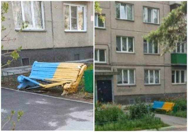 Неизвестные сломали желто-синюю лавку в Ленинском районе Новосибирска