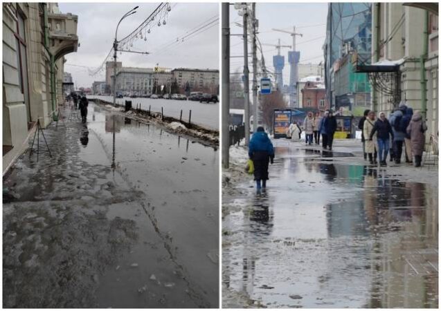 Жители Новосибирска пожаловались на огромные лужи у краеведческого музея