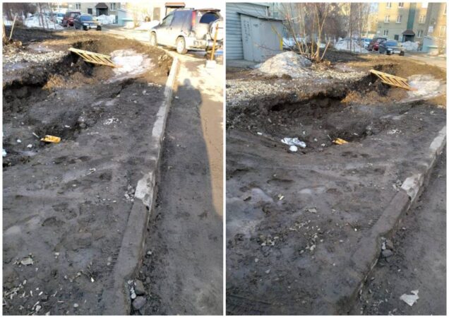 В Новосибирске на Линейной образовался провал грунта после ремонта теплотрассы