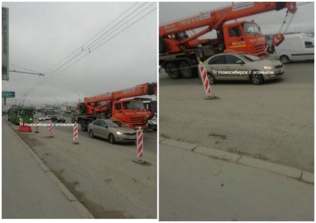 В Новосибирске автокран столкнулся с иномаркой на Димитровском мосту
