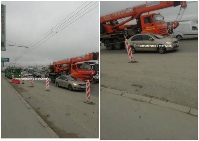 В Новосибирске автокран столкнулся с иномаркой на Димитровском мосту