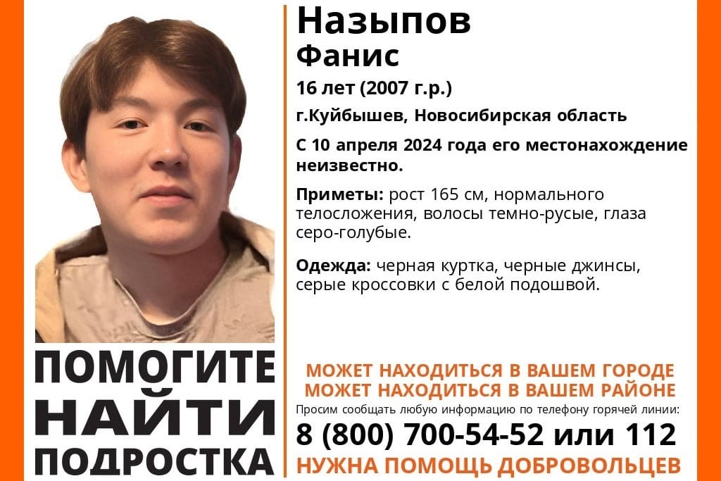 В Новосибирской области уже шесть дней ищут пропавшего 16-летнего Фаниса Назыпова