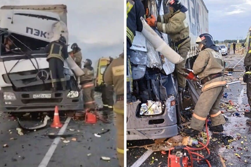 Жёсткое ДТП: на трассе в Новосибирской области столкнулись две фуры