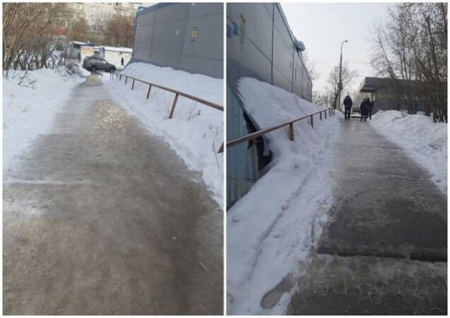 В Новосибирске жители пожаловались на обледенелую лестницу на улице Ударной