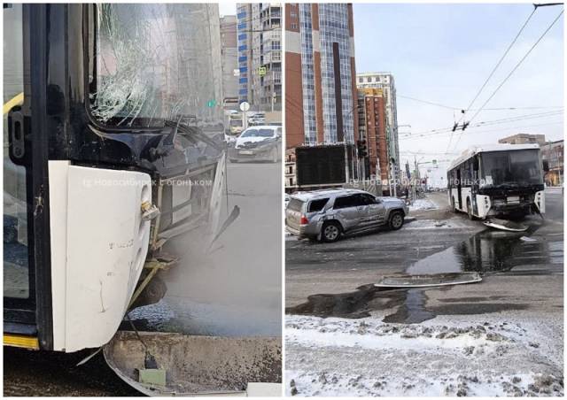 В Новосибирске внедорожник столкнулся с пассажирским автобусом