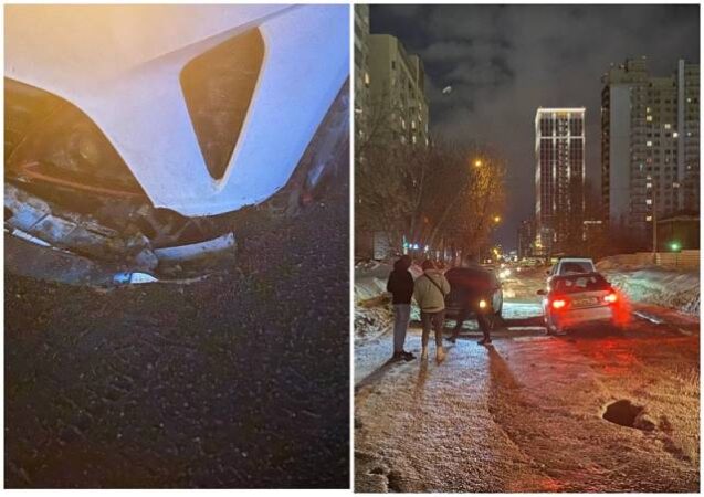 В Новосибирске из-за провалов грунта четверо горожан повредили свои машины