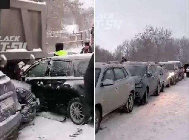 В Новосибирске произошло столкновение 15 автомобилей во время снегопада